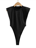 Lubintang tops women 2024 Summer one-pieces bodycon bodysuit padded shoulder bodysuit black sleeveless body suits for women white