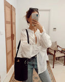 Lubintang Inspired Semi sheer white blouse for women Frilled neckline buttons down sexy women tops ladies long sleeve blouse shirt