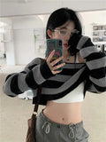 Lubintang Casual Contrast Color Striped Women Sweaters Slash Neck Long Sleeve Pullovers Sweet Loose All Match Jumpers Women