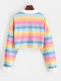 Lubintang Shirt Women Sweatshirt Long Sleeve Rainbow Color Ladies Hoodies With Button Striped Korean Style Sweatshirt Women