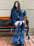 Lubintang 3 Set Roupas Femininas Vintage Long Sleeve Women Jean Jackets Chic Fashion+Short Length Pants+All Match Leg Warmer