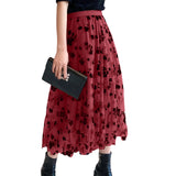 Lubintang Women¡¯s Mesh Tulle Long Skirt Vintage High Waist Flocked Floral Print Midi A-line Skirt Streetwear