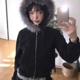 Lubintang Style Fluffy Hoodie Sweatshirts Spring Autumn New Loose Zipper Tops Women Y2k Grunge Long Sleeve Sweatshirt Mujer