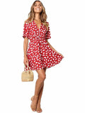 Lubintang Sand Spot Mini Summer Dresses Women V Neck Casual Beach Sundress Sexy Botton Wrap Bodycon Dress Female