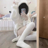 Lubintang White Off Shoulder Hoodie Sweatshirt 2024 Autumn New Fluffy Thicked Warm Tops Women Y2k E-Girl Long Sleeve Sweatshirts