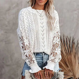 Lubintang INSPIRED Womens Long Sleeve Sweater women Crochet Hollow Out Lightweight Knit Pullover Jumper women Tops 2024