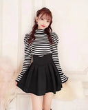 Lubintang Lolita Black Skirts Women Spring Autumn New Radian Waistline Slim Short Pleated Female Mini Culottes