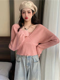 Lubintang Two Sweater Women 2024 Spring Autumn New V-Neck Full Sexy Knitted Sweaters Korean Short Chic Wild Fashion Pullovers