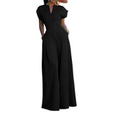 Lubintang Female Elegant Party Jumpsuit Fashion Cap Sleeve Solid Color Wide Leg Summer Jumpsuits For Women 2024 New