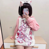 Lubintang Sweet Cartoon Thin Pink Weatshirts Y2k E-Girl Long Sleeve Zipper Coat Women 2024 New Mid-length Loose Tops Mujer