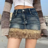 Lubintang Washed Blue Denim Skirt for Women American Fashion High Waist Skirts Y2k Grunge All-match Street Faldas Mujer