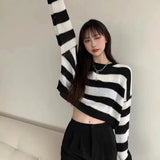 Lubintang Cropped Sweater Sexy Tops Women Black White Striped Pullover Knitted Sweater Women Korean Jumper Y2K Wholesale Goth