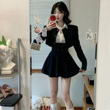 Lubintang Style Vintage Fashion Suit Woman White Shirt + Short Coat High Waist Slim Y2k Mini Dress Japanese Elegant Set 2024 Chic