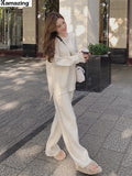 Lubintang Women Autumn New Two Piece Set Pullover Sweater Tracksuit High Waist Knit Straight Pants Suit Spring Clothes 155-165cm