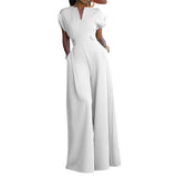 Lubintang Female Elegant Party Jumpsuit Fashion Cap Sleeve Solid Color Wide Leg Summer Jumpsuits For Women 2024 New