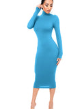 Lubintang Black Turtleneck Sexy Women Dress Autumn Long Sleeve Skinny Midi Boydcon Casual Blue Plush Knee-Length Party