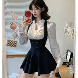 Lubintang Style Vintage Fashion Suit Woman White Shirt + Short Coat High Waist Slim Y2k Mini Dress Japanese Elegant Set 2024 Chic