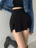 Lubintang Split Shorts Skirt Women's Office Ladies Suit Skirt Summer New Black Mini A-line Pants Skirt High Waist Wide Leg Shorts