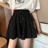 Lubintang 5Xl Summer Shorts Skirts Women Elastic High Waist Casual Wide Leg Shorts Korean A Line Loose Mini Skirt Black Short Pants