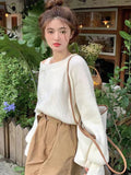 Lubintang Pink Crop Knit Off Shoulder Sweater Top Women Korean Autumn Loose Oversize Pullover High Quality Youth Elegant Knitwear