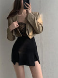 Lubintang Split Shorts Skirt Women's Office Ladies Suit Skirt Summer New Black Mini A-line Pants Skirt High Waist Wide Leg Shorts