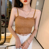 Lubintang With Pleated Y2k Top Underwear Women Tube Tops Sexy Solid Spaghetti Straps Backless Paded Camisole Tank Top Mujer