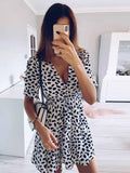 Lubintang Sand Spot Mini Summer Dresses Women V Neck Casual Beach Sundress Sexy Botton Wrap Bodycon Dress Female