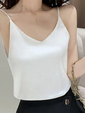 Lubintang V-Neck Sexy Solid Satin Woman Camis Tank Tops Chiffon Sleeveless Camisole Top Halter Camis Tops