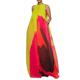 Lubintang 2024 New Summer Sleeveless Multi-Colored Round-Neck Vacation Beach Dress Loose Elegant Prom Party Maxi Dresses For Women