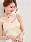 Lubintang V-Neck Sexy Solid Satin Woman Camis Tank Tops Chiffon Sleeveless Camisole Top Halter Camis Tops