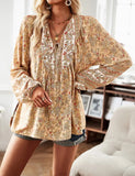 Lubintang Inspired Boho blouse floral print V-neck long sleeve blouse women chic women blouse Hippie bohemian style autumn women tops