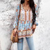 Lubintang Inspired Boho blouse floral print V-neck long sleeve blouse women chic women blouse Hippie bohemian style autumn women tops