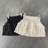 Lubintang Y2k Ruffles Mini Skirts Women Sweet Kawaii High Waist Lace A Line Skirt Summer Korean Fashion Black Ball Gown Skirts