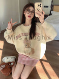 Lubintang Kawaii Knitted 2 Piece Set Women Casual Sweet Print Sweater + Plaid Skirt Suit Female Korean Fashion Vintage Cute Set New