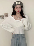 Lubintang Two Sweater Women 2024 Spring Autumn New V-Neck Full Sexy Knitted Sweaters Korean Short Chic Wild Fashion Pullovers