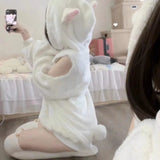 Lubintang White Off Shoulder Hoodie Sweatshirt 2024 Autumn New Fluffy Thicked Warm Tops Women Y2k E-Girl Long Sleeve Sweatshirts