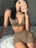 Lubintang Women Sleeveless Strap Bra Bustiers Tank Vest Crop Tops High Waist Shorts Pants Trousers Tracksuit Summer 2024