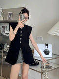 Lubintang Early Autumn Chic Fashion Korean O Neck Blazer Vests Jacket Women Solid Slim Elegant Sleeveless All Match Tops Mujer