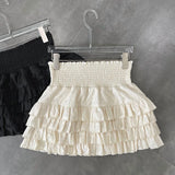 Lubintang Y2k Ruffles Mini Skirts Women Sweet Kawaii High Waist Lace A Line Skirt Summer Korean Fashion Black Ball Gown Skirts