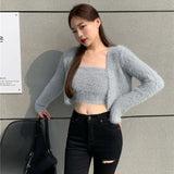 Lubintang Chic Fashion Sexy Chic Fashion Knitted Women Cardigan +Slim All Match Sexy Tank Tops Spring New 2 Set Ropa Mujer