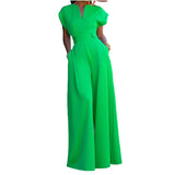 Lubintang Female Elegant Party Jumpsuit Fashion Cap Sleeve Solid Color Wide Leg Summer Jumpsuits For Women 2024 New