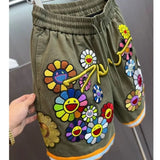 Lubintang Chic Fashion Women Floral Embroidery Loose Shorts Cargo Pants Streetwear Sporty Thin Casual All Match Pantalones Mujer