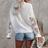 Lubintang INSPIRED Womens Long Sleeve Sweater women Crochet Hollow Out Lightweight Knit Pullover Jumper women Tops 2024