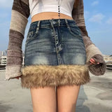 Lubintang Washed Blue Denim Skirt for Women American Fashion High Waist Skirts Y2k Grunge All-match Street Faldas Mujer