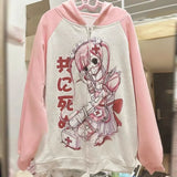 Lubintang Sweet Cartoon Thin Pink Weatshirts Y2k E-Girl Long Sleeve Zipper Coat Women 2024 New Mid-length Loose Tops Mujer