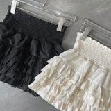 Lubintang Y2k Ruffles Mini Skirts Women Sweet Kawaii High Waist Lace A Line Skirt Summer Korean Fashion Black Ball Gown Skirts