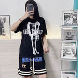 Lubintang Chic Fashion Women High Street American Embroidery Shorts Summer Streetwear Wide Leg Drawstring Basketball Pants Mujer