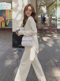 Lubintang Women Autumn New Two Piece Set Pullover Sweater Tracksuit High Waist Knit Straight Pants Suit Spring Clothes 155-165cm