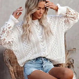 Lubintang INSPIRED Womens Long Sleeve Sweater women Crochet Hollow Out Lightweight Knit Pullover Jumper women Tops 2024