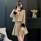 Lubintang Two Pieces Autumn Sets Chic Long Sleeve Stand Jacket + High Waist Pleats Skirt 2024 New 2 Piece Sets Womens Outifits